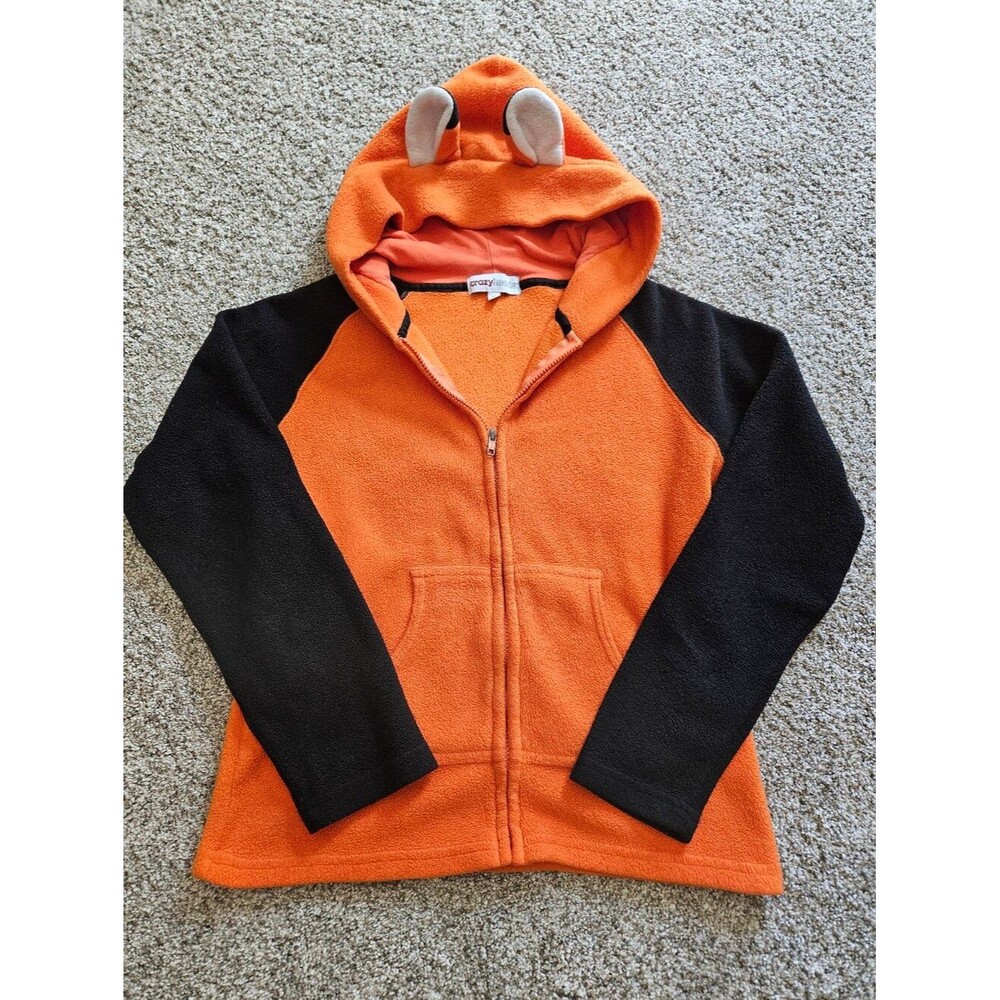Crazyheads Fleece Fox Animal Hoodie with 3D Ears - Orange/Black Medium Unisex